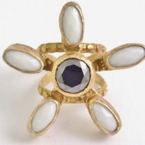 Boho Gold over 925 Moonstone and Hematite Handmade Cuff Ring